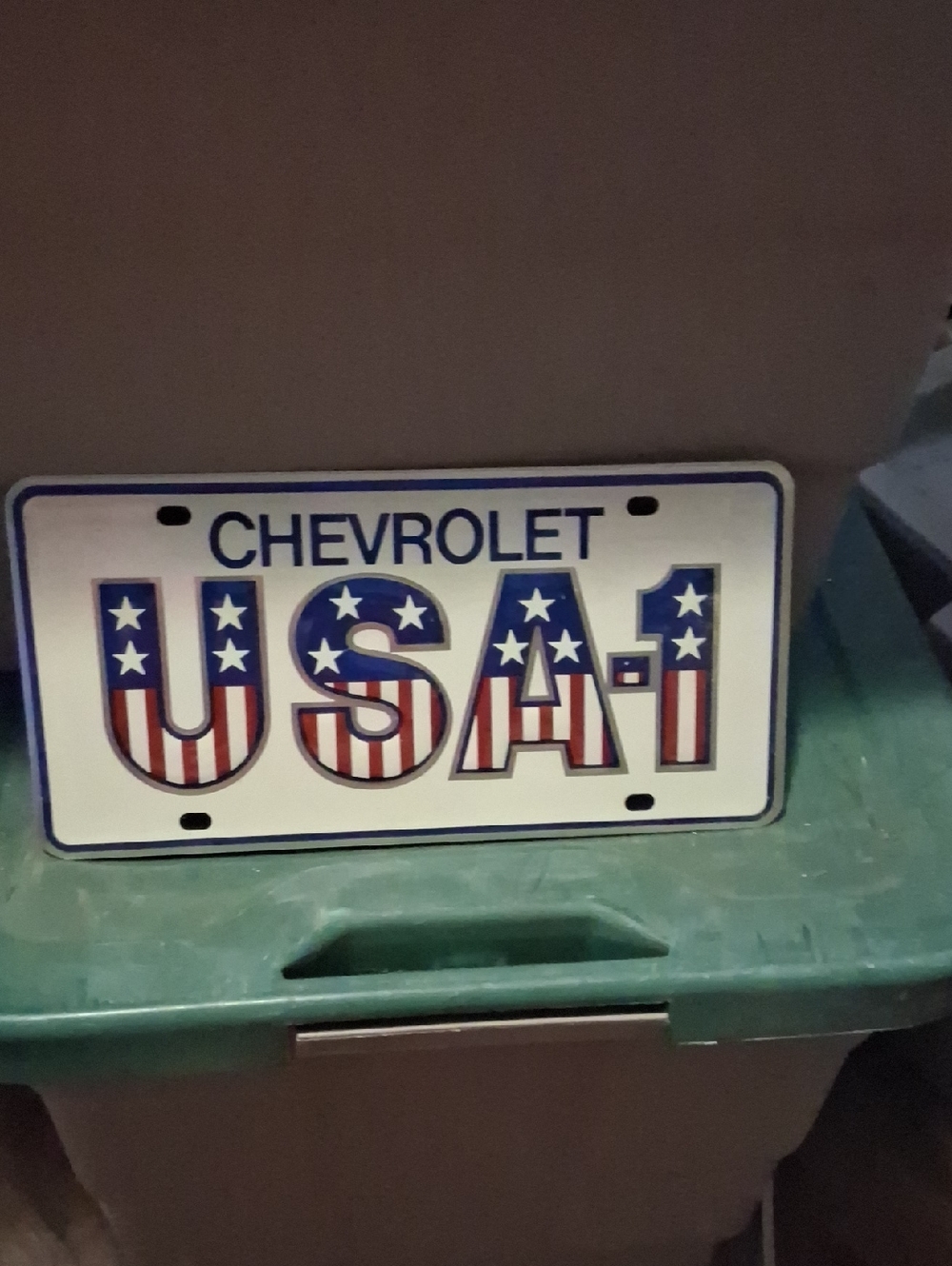 Vintage Chevrolet USA-1 Patriotic License Plate - Red White Blue